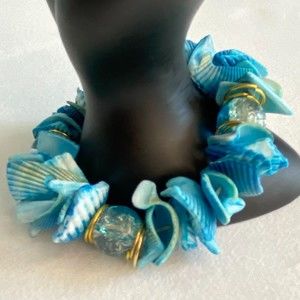 Stretch Bracelet Ocean Blues Faux Sea Shell Beads